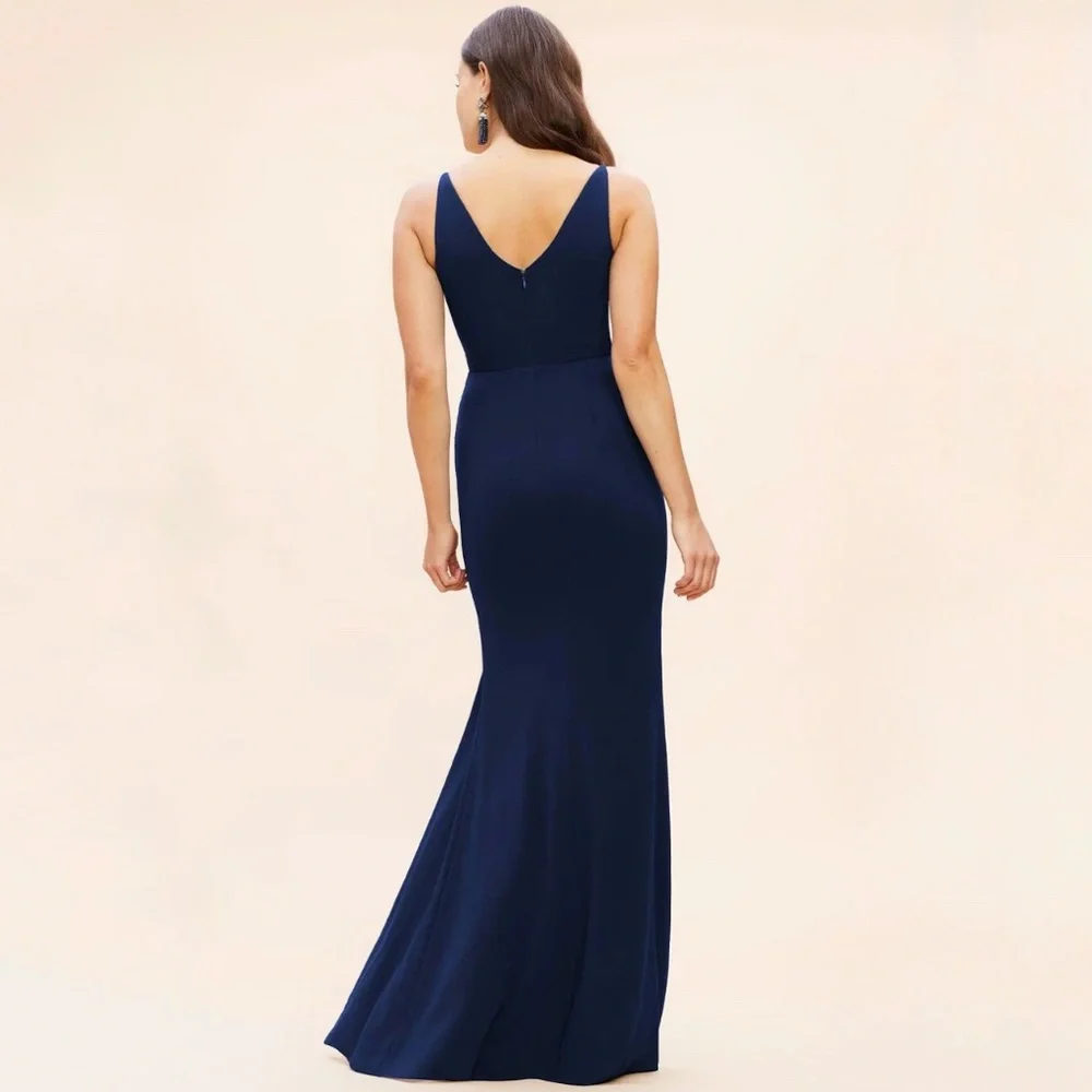Dress The Population NWT ‘Iris’ V-Neck Side Slit Gown in ‘Midnight Blue’ Size XS - Picture 6 of 16